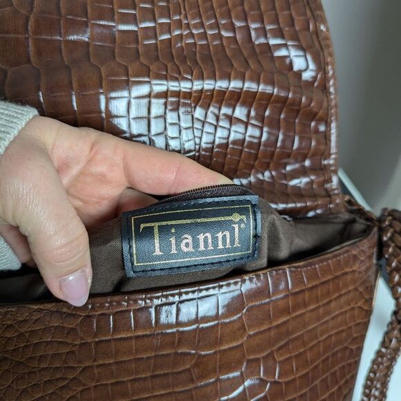 Vintage 80s patchwork cross body bag brown snakeskin croco - Picture 9 of 10